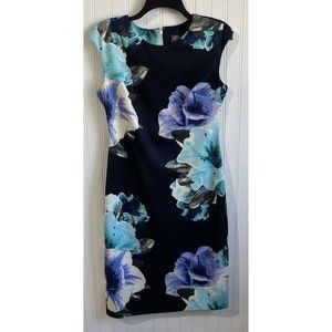 EUC Vince Camuto Womens Size 8 Navy Floral Sheath Dress